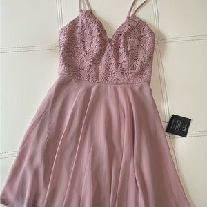 Lulus Pink Lace and Chiffon Dress